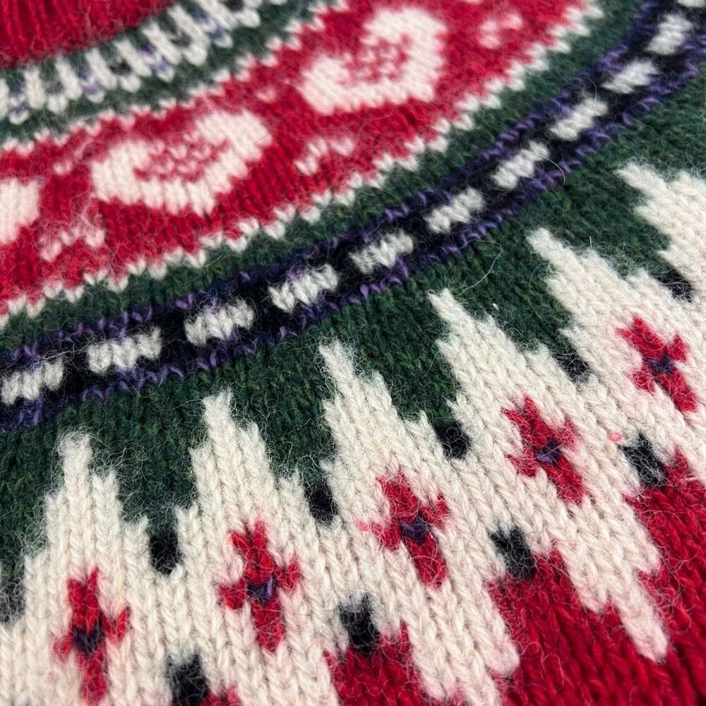 Woolrich Women’s Medium Vintage Red Fair Isle Heart Crewneck Sweater Wool Blend - Picture 4 of 10